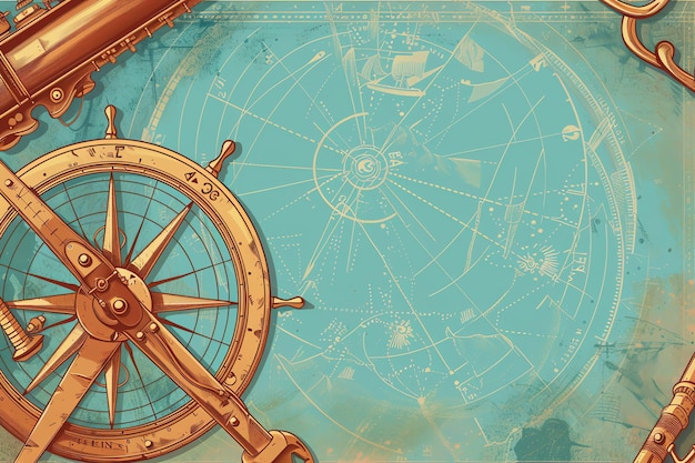 Colombus day poster of Navigation tools like a sextant or astrolabe