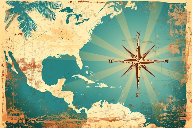 Colombus day poster of Old world map zooming in on the Caribbean