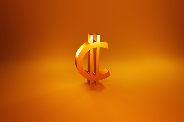 Colon Costarica currency gold symbol on golden background 3d render