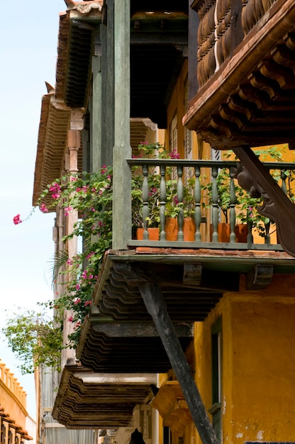 Colonial Balconies, Cartagena de Indias, Bolivar Department,, Colombia, South America.