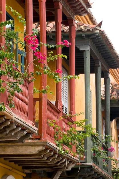 Colonial Balconies, Cartagena de Indias, Bolivar Department,, Colombia, South America.