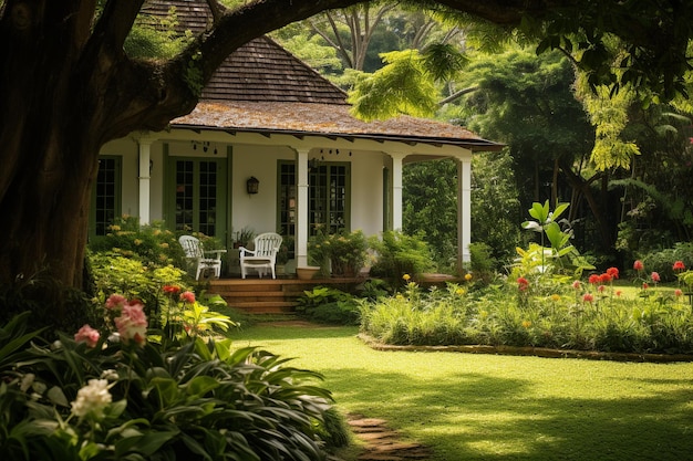 ColonialStyle Home Nestled in Lush Gardens