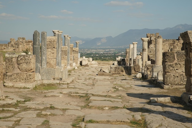 Colonnaded Street in Laodicea on the Lycus Ancient City in Denizli Turkiye