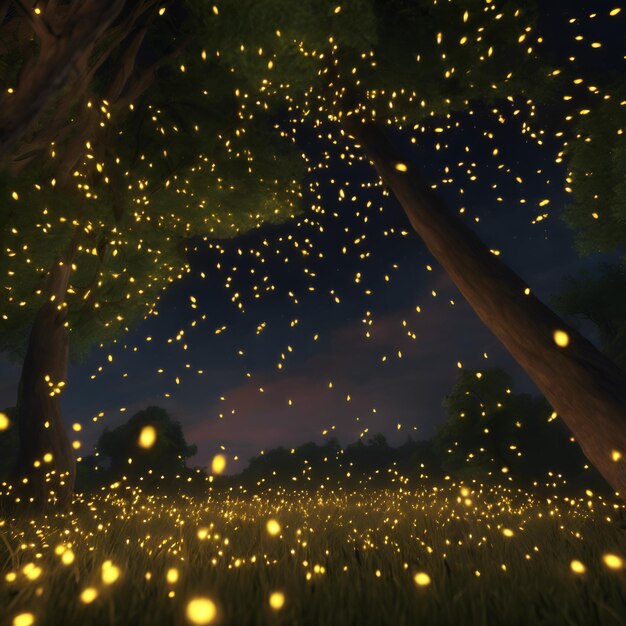 Photo a colony of fireflies illuminates the night with their soft pulsing light a magical dance beneath