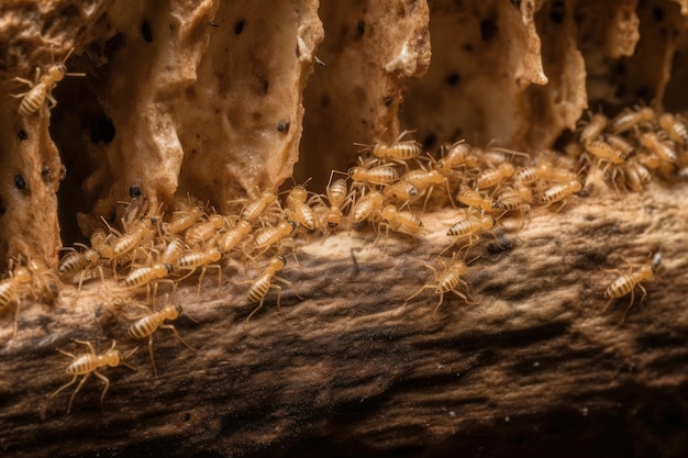 Colony of termites on wood Generative AI