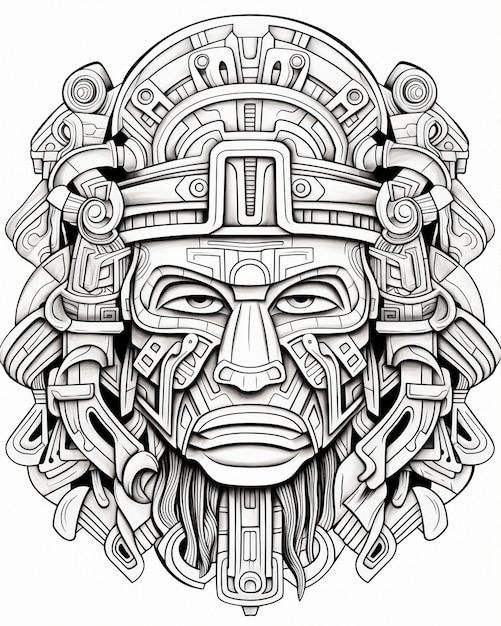 Photo color aztec man in black and white coloring