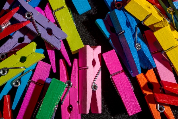 Color decorative clothespins close up