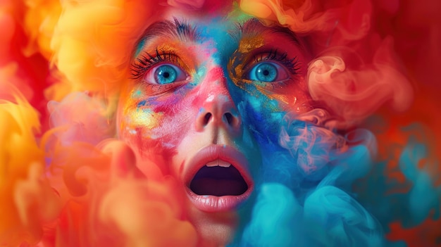 Photo color explosion from human head high contrast vibrant