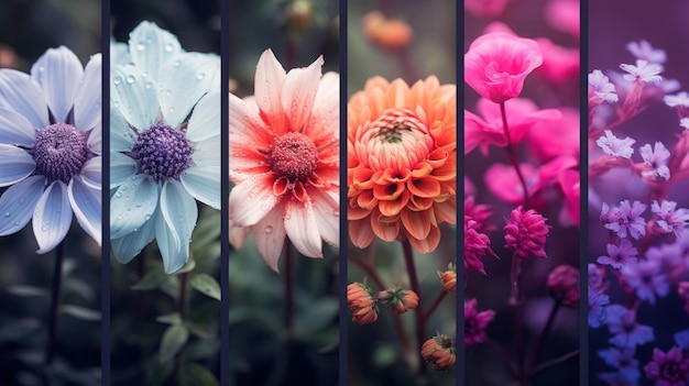 color gradients in a blooming flower garden