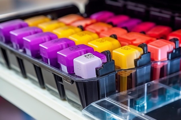 Photo color ink cartridge in digital printer close up