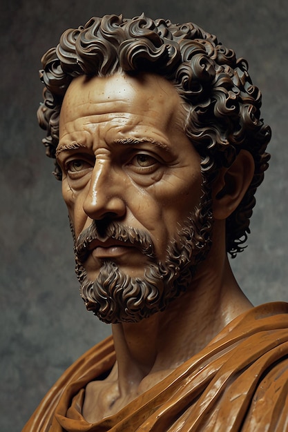 A color Marcus Aurelius with a reflective expression and toga embodying Stoic wisdom and anger