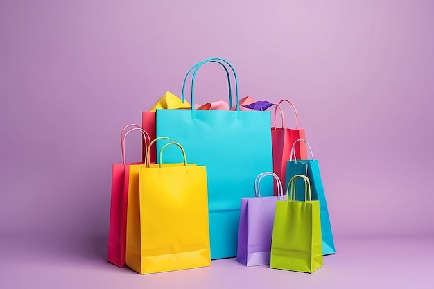 Color paper shopping bag floating on color background for shopping concept idea