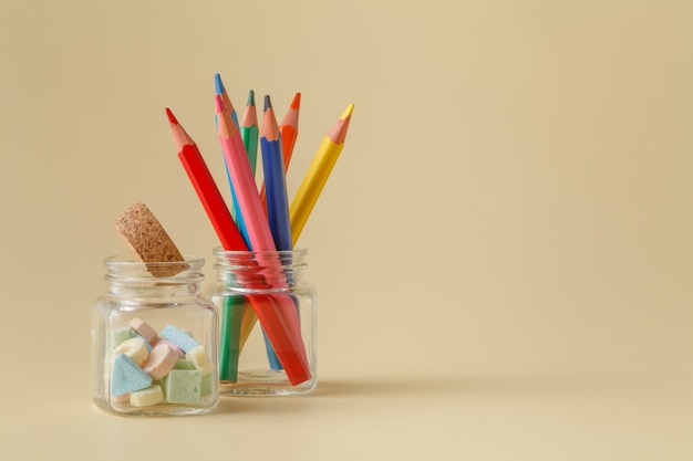 Color pencil in glass macro close up