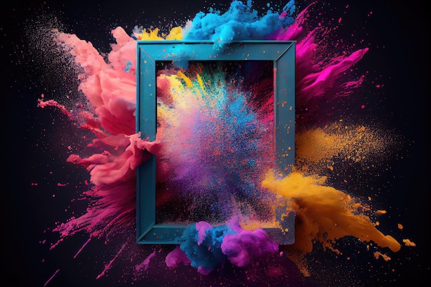 Color Powder Burst Frame Colored Splash Colorful Explosion and Frame Abstract Generative AI Illustration