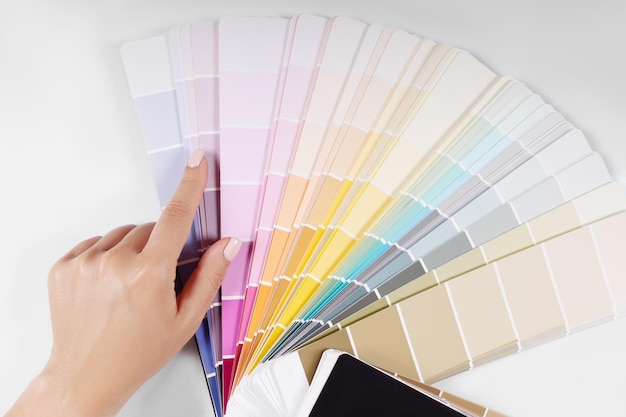 Color samples palette design catalog with tablet