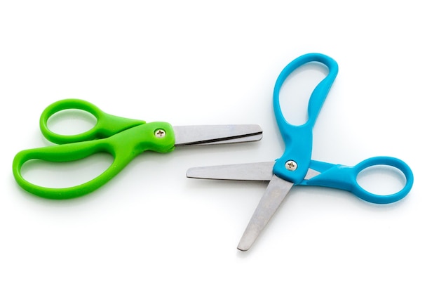 Color scissors for school supplies on a white background.