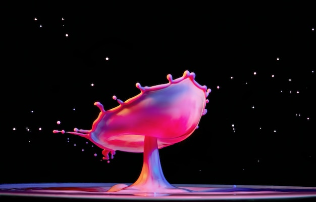 Photo color water drop explosion mushroom on a back backgroung liquid art