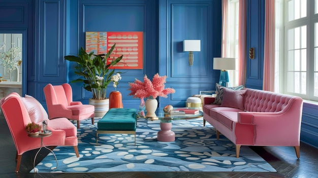 Color of the year interior design space with furniture and decor