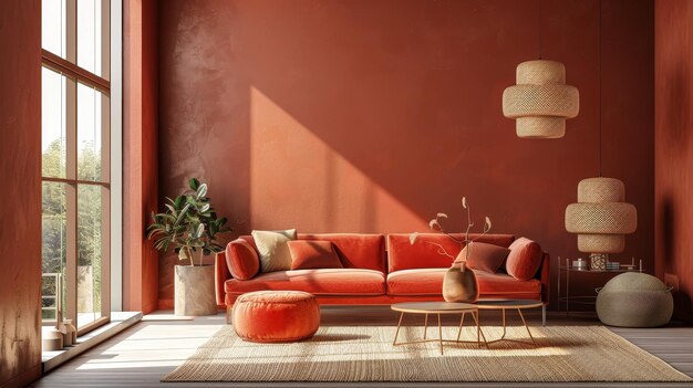 Color of the year interior design space with furniture and decor