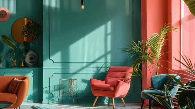 Color of the year interior design space with furniture and decor