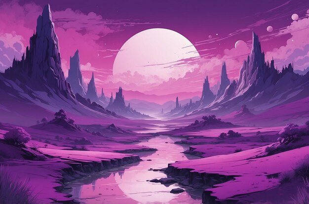 Color of the year purple tones abstract landscape with fantasy aesthetic