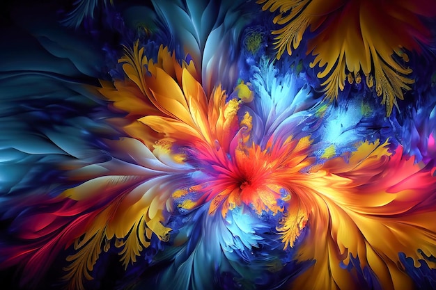 Colored 3d fractal background Generative AI