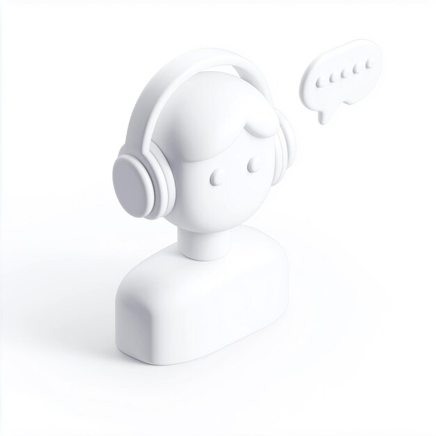 Photo colored 3d icon of a customer service person with headphones and chat bubbles on a white background