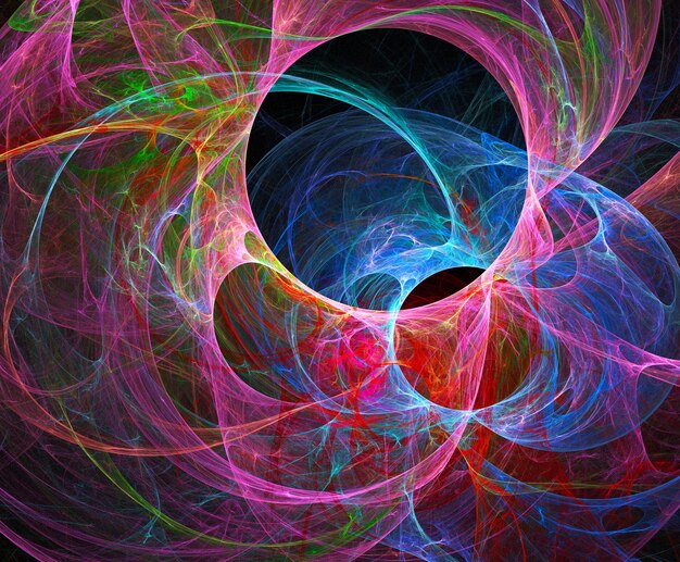 Colored abstract round curves and lines on black background