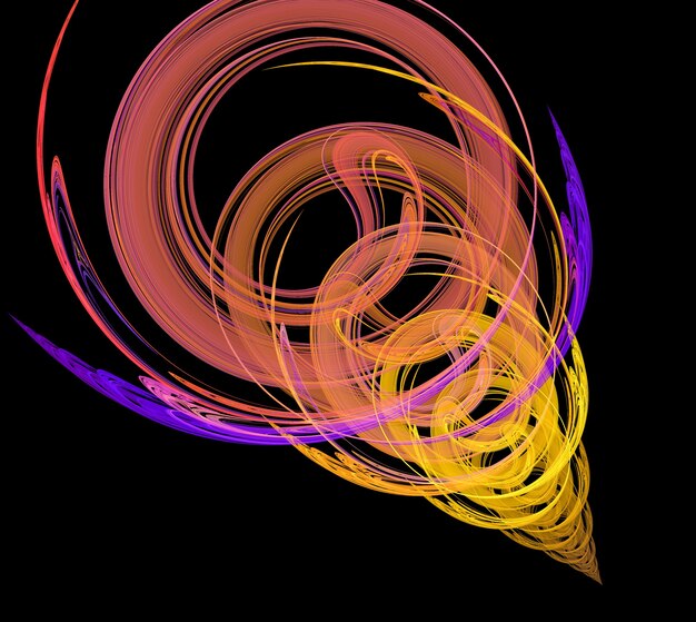 Colored abstract  round curves and lines on black background