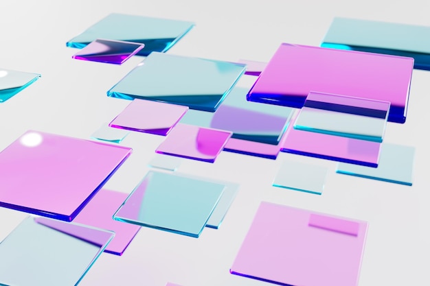 Colored abstract transparent purple elements 3d render closeup