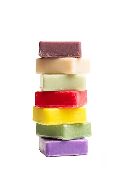 Colored aromatized soaps on a white background