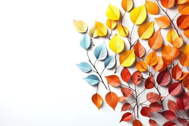 Photo colored autumn leaves laid out in an ornamental pattern on a light background top view