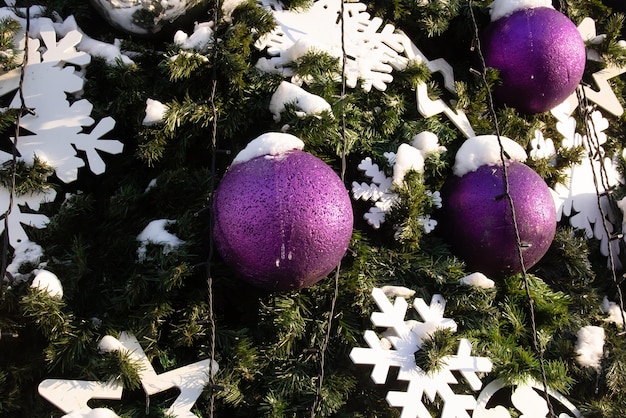 Colored balls on a street Christmas tree