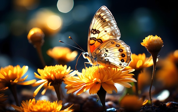 colored butterfly on a background of flowers insects Flora and fauna