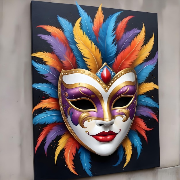 colored carnival mask in street art technique