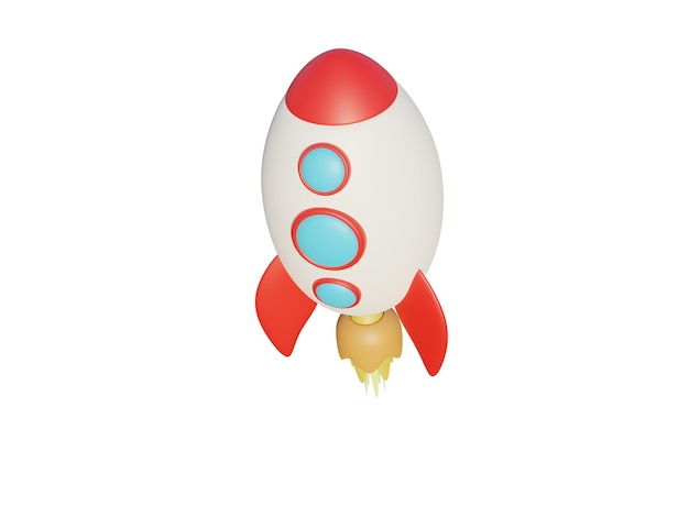 Colored cartoon rocket 3d render