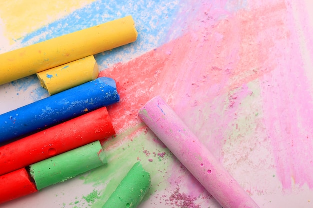 Colored chalk for drawing on a light background.