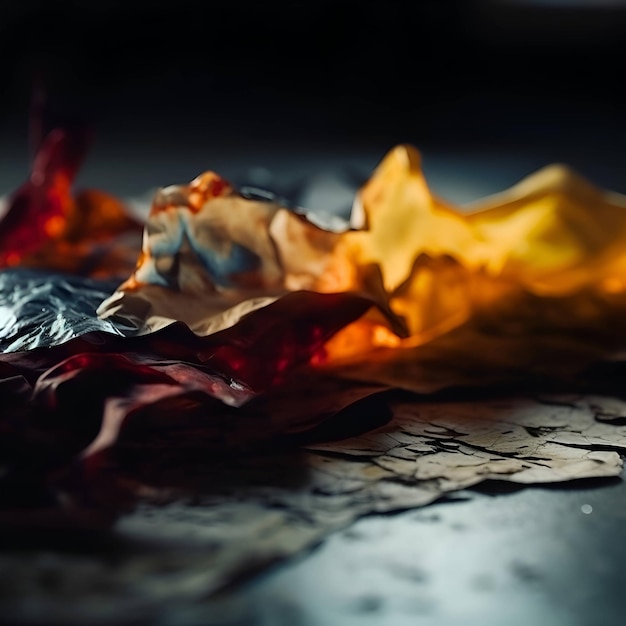 Colored crumpled paper on a dark background Selective focus