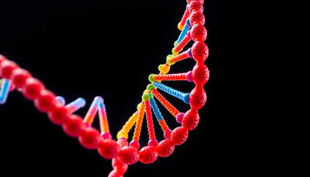 Photo colored double helix dna structure for science concept isolated with white highlights