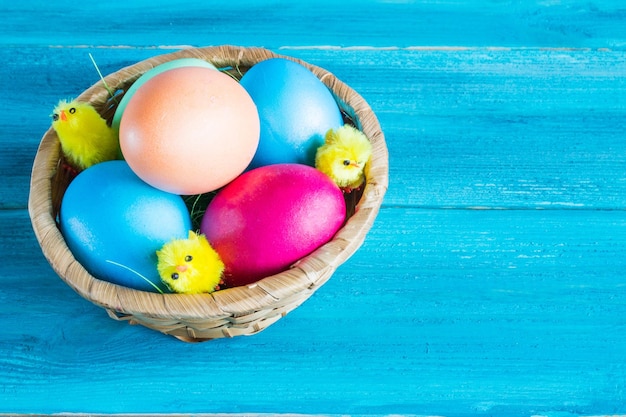 Colored eggs in the basket