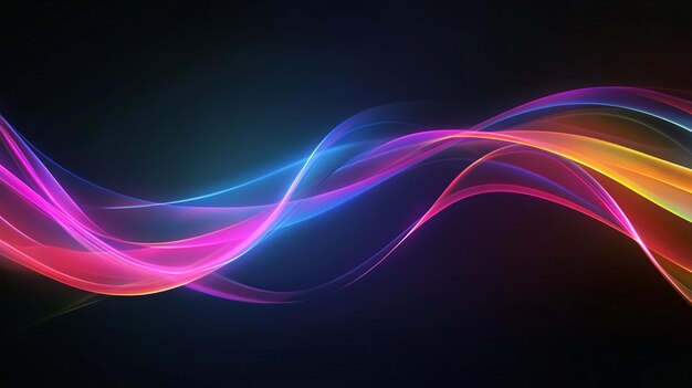 Photo colored electric cables and led illuminated neon circle beautiful waves on colorful background