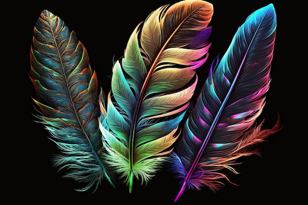 Colored feathers with neon effectAI technology generated imag