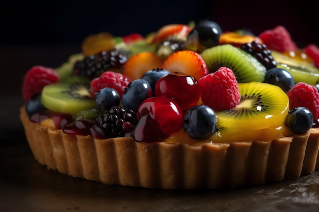 Colored fruit tart with a variety of fresh fruits