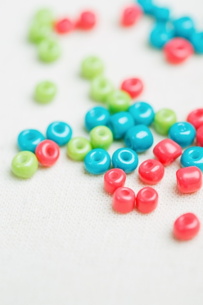 Colored glass beads close up