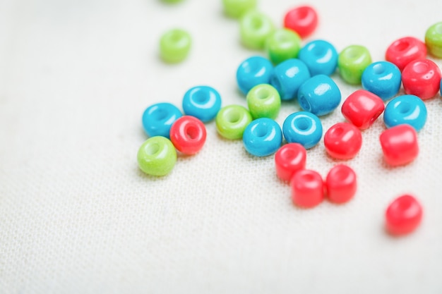 Colored glass beads close up