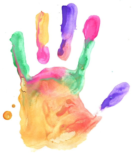 Photo colored hand print on white background