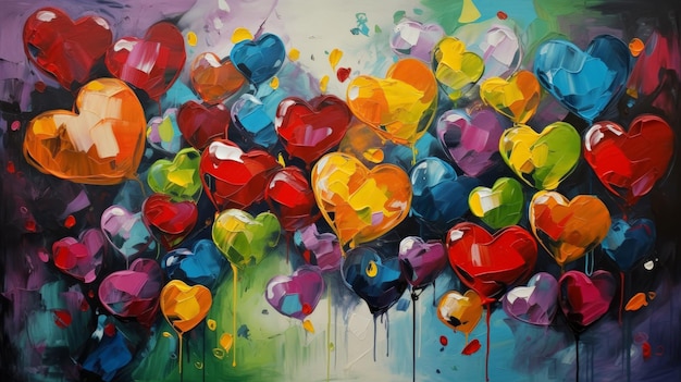 Colored Hearts Oil Painting