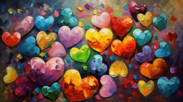 Colored Hearts Oil Painting