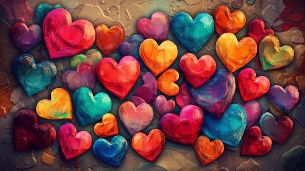 Colored Hearts Oil Painting