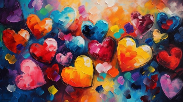 Colored Hearts Oil Painting